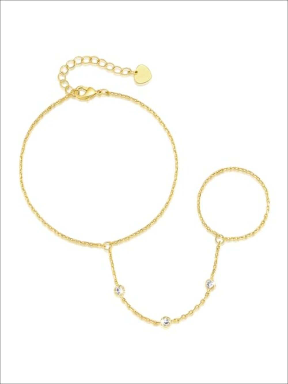 14K Gold Hand Chain Bracelet with Cubic Zirconia Adjustable
